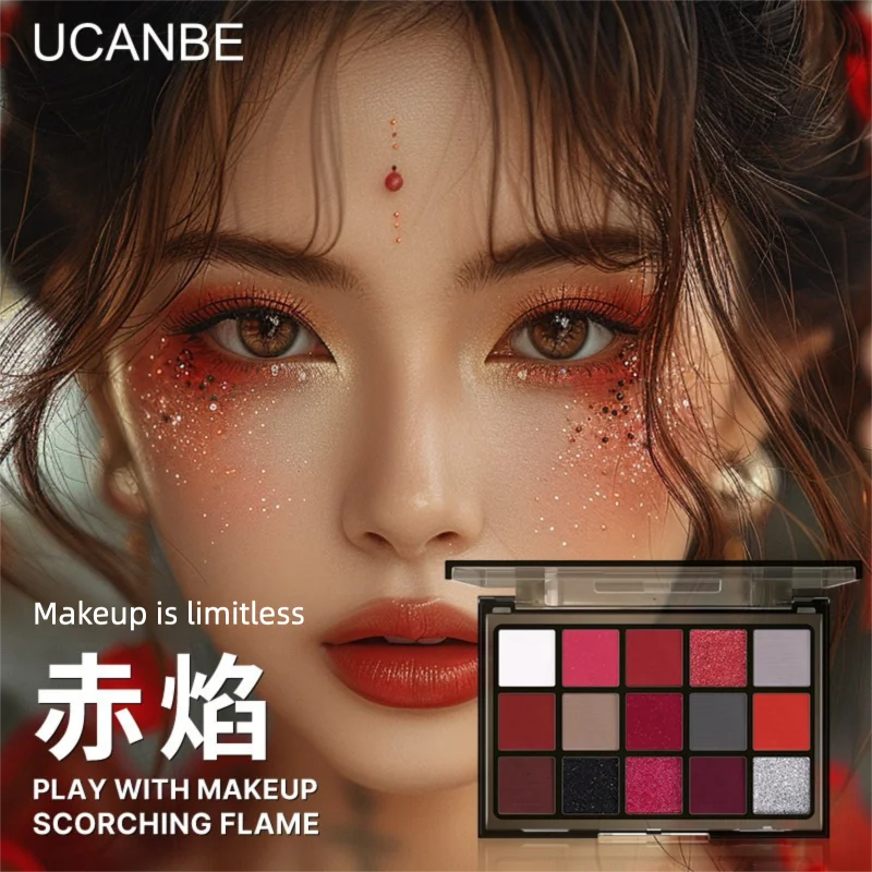 

Ucanbe 15-color Red Flame Eyeshadow Palette Black Smokey Cosplay Christmas Wedding Makeup