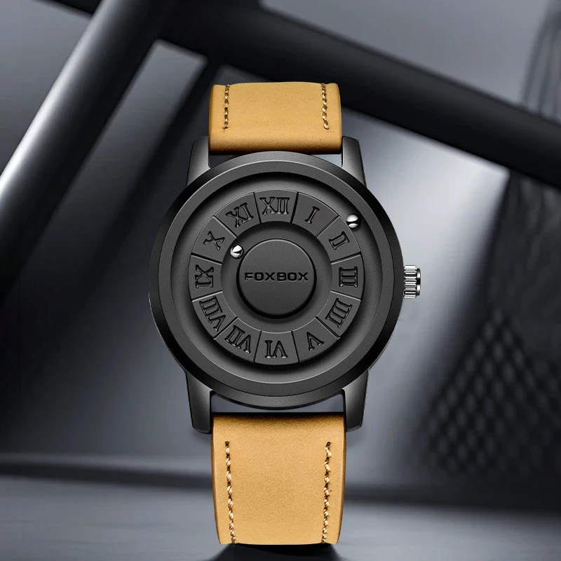 FOXBOX Original Outdoor Man Watch Fashion Creative Dial Casual Sport Leather Belt Waterproof Scrolling Beads Quartz Watches Male
