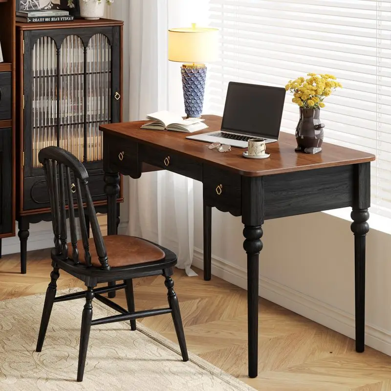 Factory Direct 2026 French retro solid wood desk small apartment study computer desk bedroom American home desk