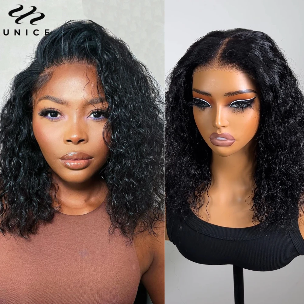 

UNICE Hair Water Wave Bob Wig 13x4 Lace Frontal Human Hair Wig Pre Cut Pre Bleached Pre Plucked Short Human Hair Wigs