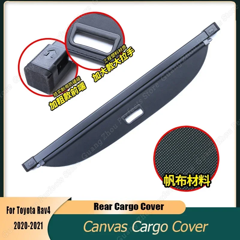 Rear Cargo Cover For Toyota Rav4 2014-2019 2020-2021 Retractable Canvas Leather Trunk Covering Curtain Interior Accessories