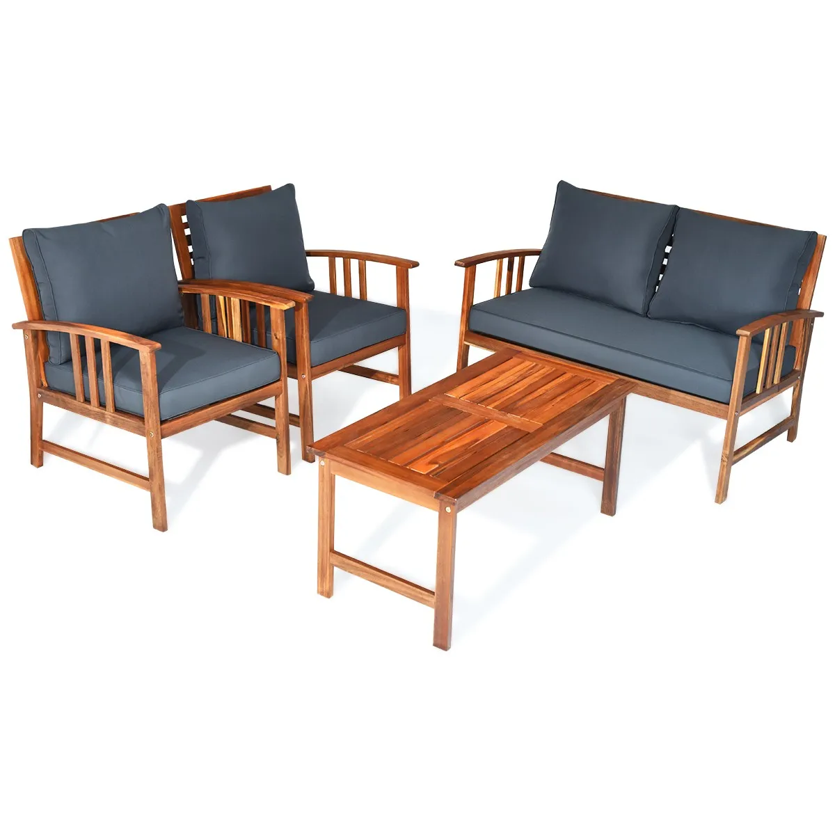 

4pcs Wooden Patio Furniture Set Table & Sectional Sofa Garden