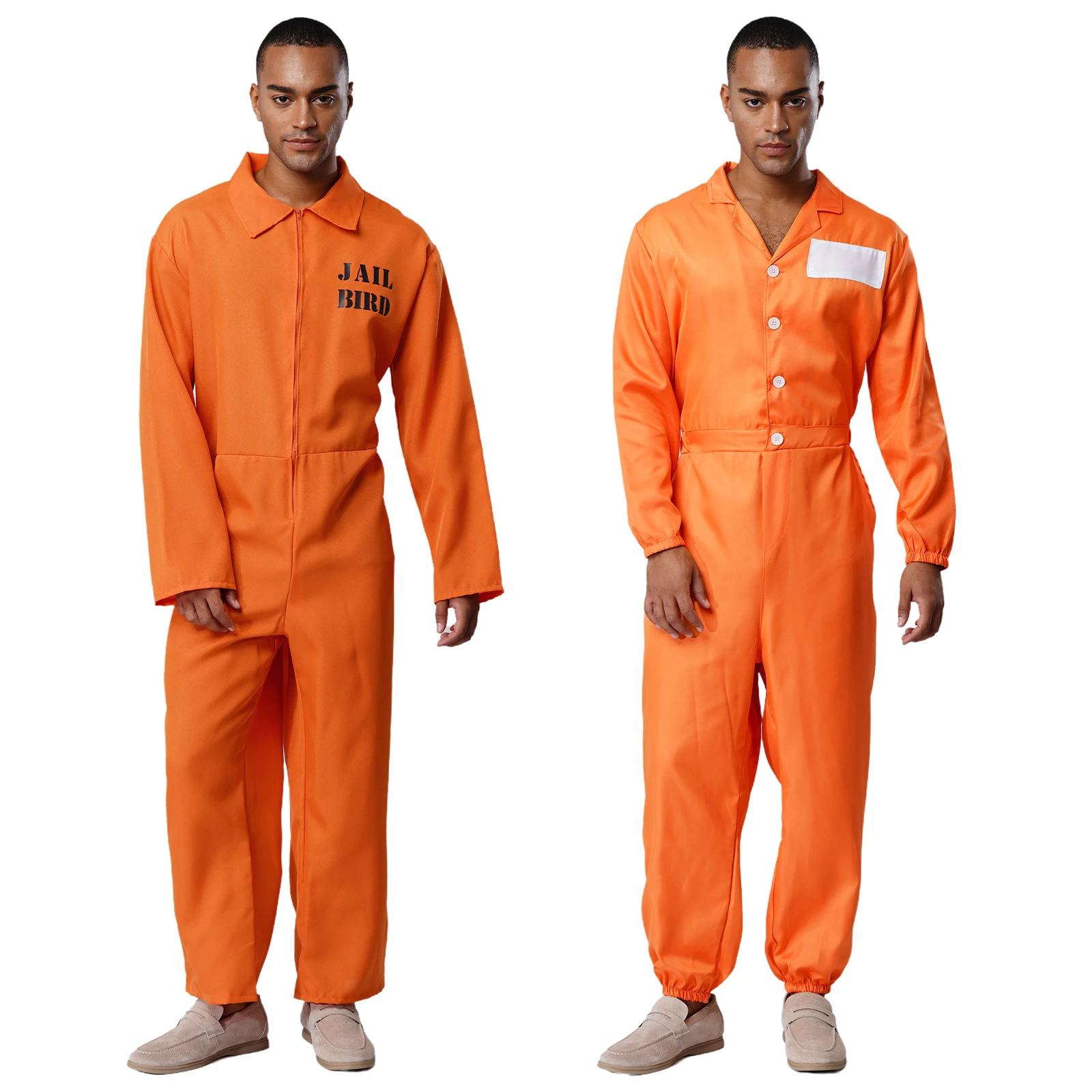 Combinaison de Cosplay de prisonnier d'halloween, Costumes pour adultes, revers à manches longues, une pièce, uniformes de prisonnier Orange pour hommes