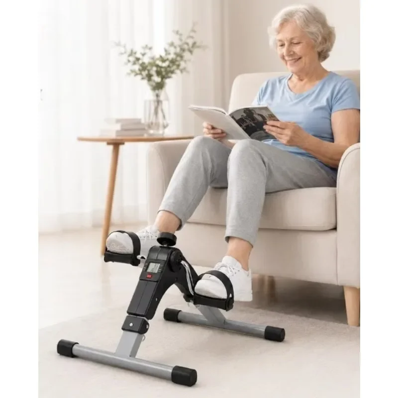 Portable Mini Pedal Exerciser With Screen Adjustable Resistance Under Desk Arm Leg Rehab Trainer