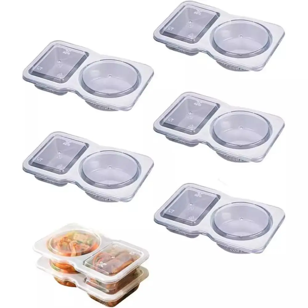 

Plastic Double Compartment Condiment Container Transparent 14*8*2.5cm Double Condiment Containers with Lids