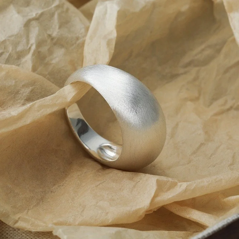 خاتم بسيط كبير بيضاوي فريد مطلي بالفضة عيار 925 للنساء مجوهرات إصبع قابل للتعديل مفتوح عتيق كهدية عيد ميلاد للحفلات