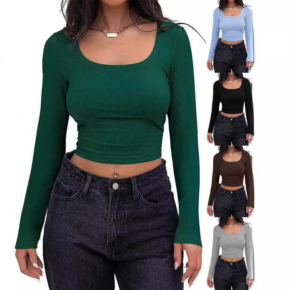 

Облегающая футболка в полоску с длинным свеком для девочек, квадратная футболка Ne Splice Sle из полиэстера, повседневная женская футболка Faion