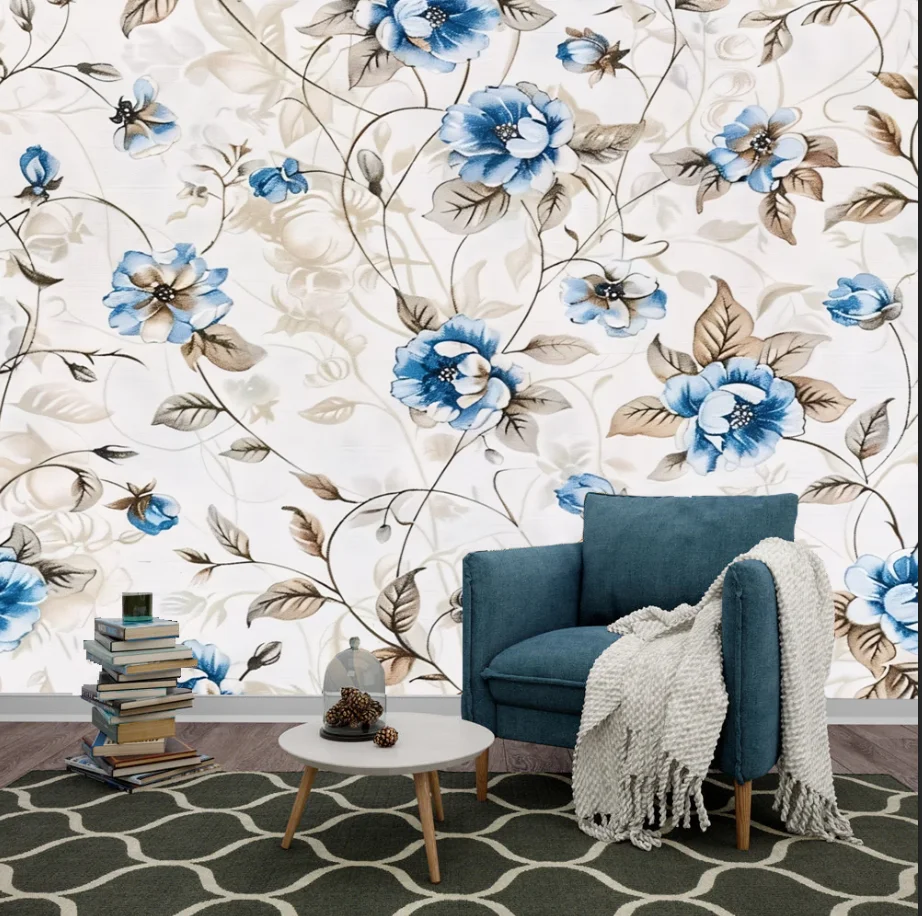 

Настенные обои с цветочным пейзажем в американском стиле, ручная роспись, для гостиной, за диваном, за телевизором, с изображением растений и листьев