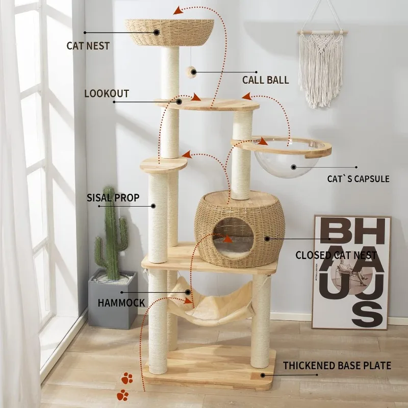 Big Modern Cat Tree Tower,Cat Tower Sisal-Covered Scratching Posts for Indoor Cats, Cat Tree for Large Cats,Multi-Level