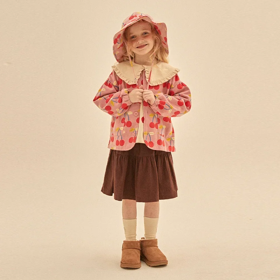 Children Corduroy Jacket Korean JM Girls Cute Shirt Skirt Suit Dress Girl Pears Print Outwear Pants Kids Outfit Clothes Set