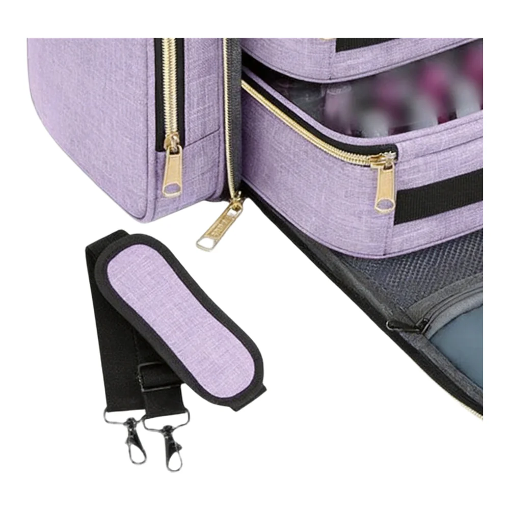 Travel Ready Nail Polish Bag with 4 Removable Transparent Pouches Adjustable Strap Dual Handles and Suitcase Back Strap