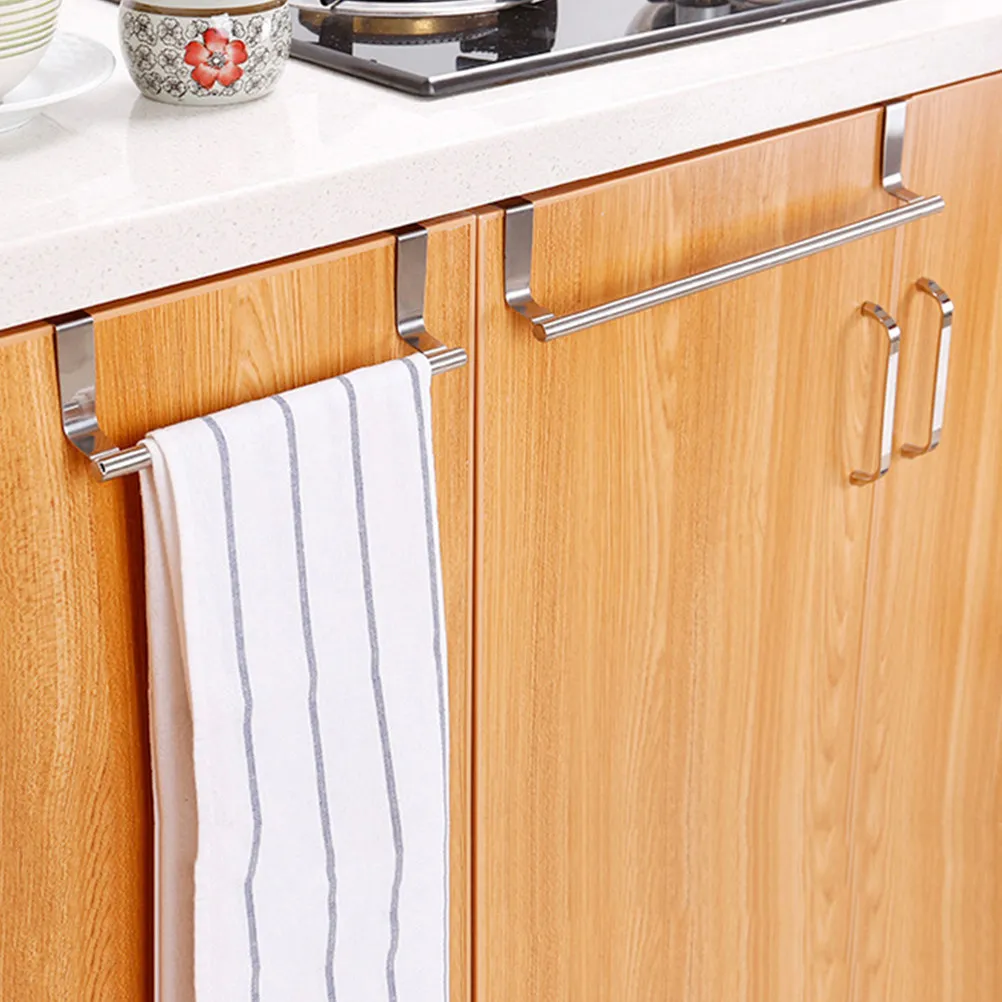 

2Pcs Stainless Steel Towel Bar Wall Mount Single Pole Bathroom Kitchen Towel Holder for Hand Dish Fingertip Towels Modern