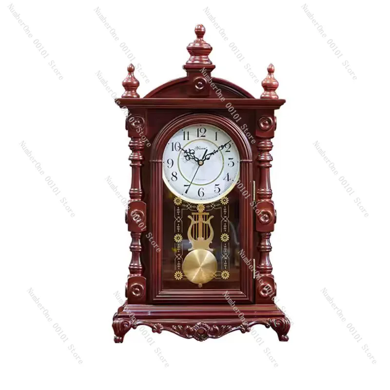 Vintage silent desk clock | Chinese solid wood desktop clock, suitable for living room home decoration