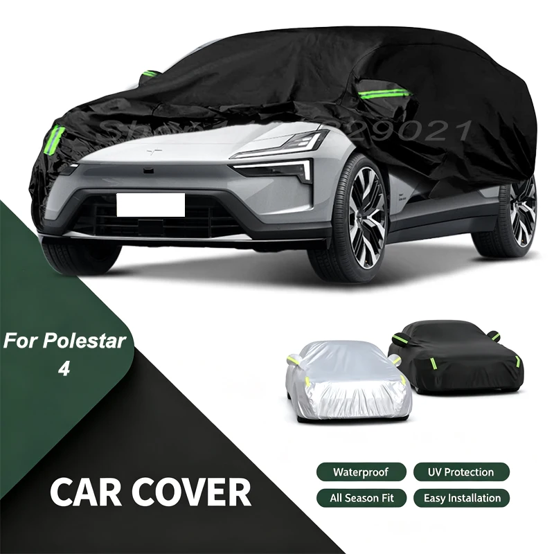 Full Car Cover For Polestar 4 All Weather Outdoor Snow Sun UV Dustproof with Reflective Strips Wind Straps