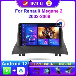 JMCQ-Autoradio Android 12, Navigation GPS, Lecteur Vidéo, Stéréo, Unité Centrale, Carplay, 2 Din, Limitation, Renault Megane 2, 2002-2009