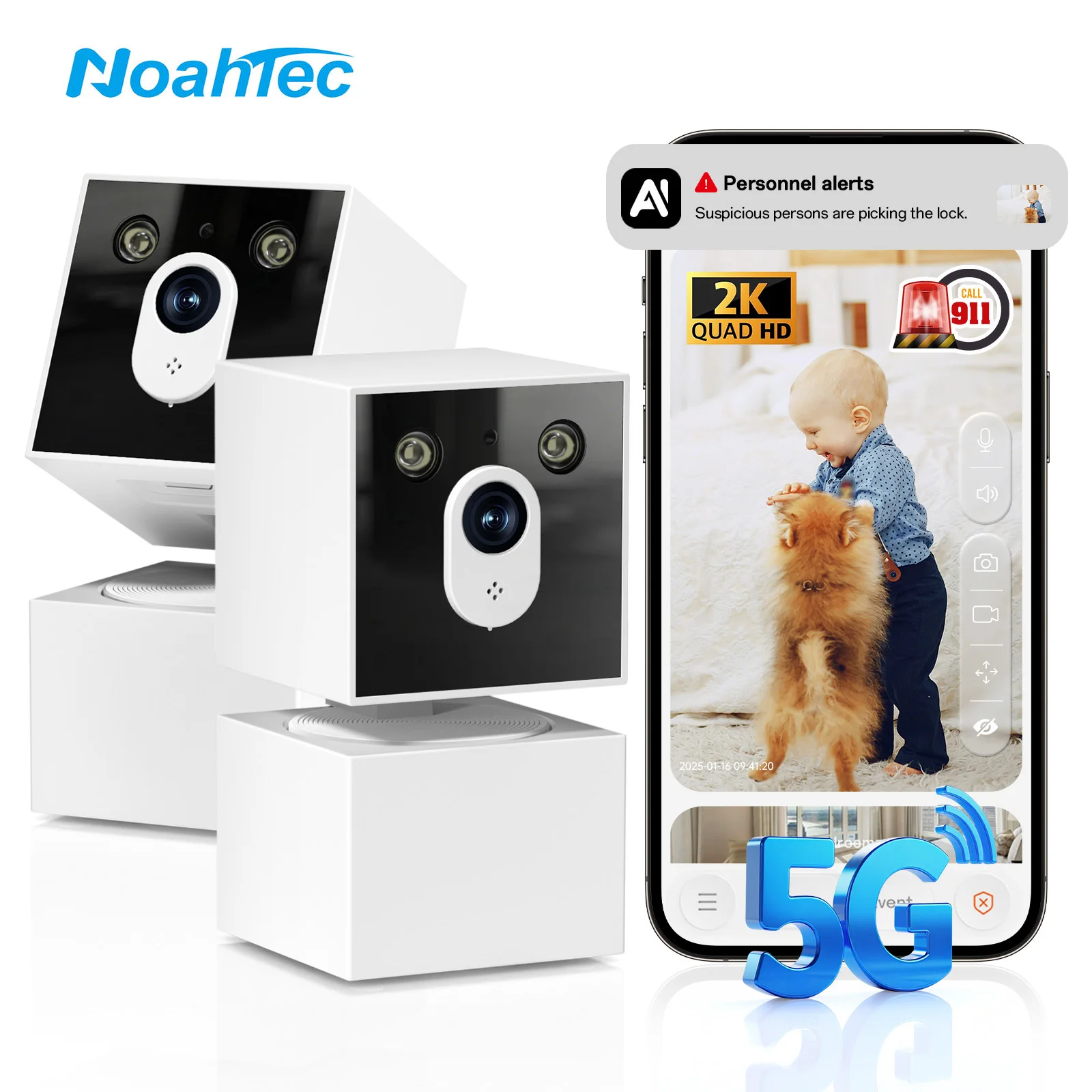 

Noahtec 1080P Wi-Fi камера уличная 3MP 5G камера безопасности PIR сигнализация движения облачное хранилище двустороннее аудио AI сигнализация/обнаружение