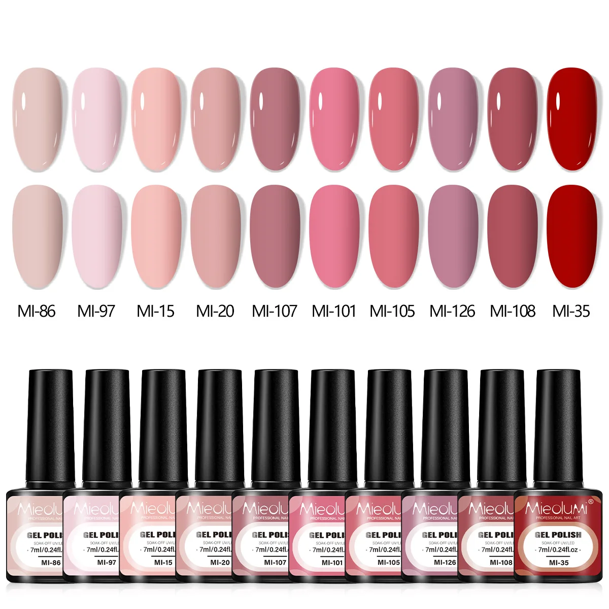 10PCS Pink & Nude Tone Gel Nail Polish Set, 7ml Each Soak Off Nail Gel, Long Lasting High Pigmented Glossy Finish, Salon-Quality