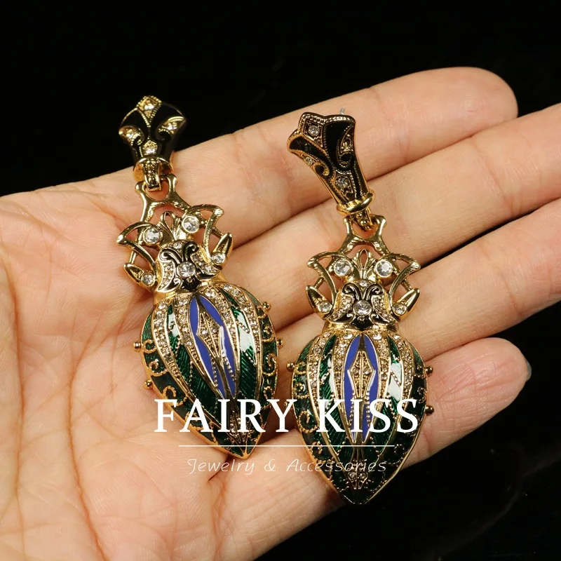 Medieval enamel diamond retro stud earrings metal women's earrings temperament  boucles d'oreilles plaqué or earrings