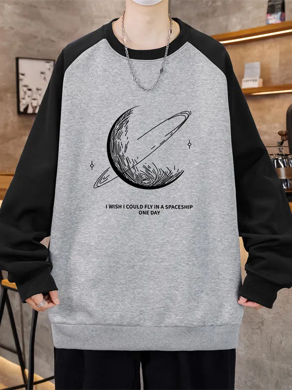 Camiseta Masculina de Manga Longa com Gola Redonda e Design Color Block, Caimento Solto, Confortável, em Mistura de Algodão e...