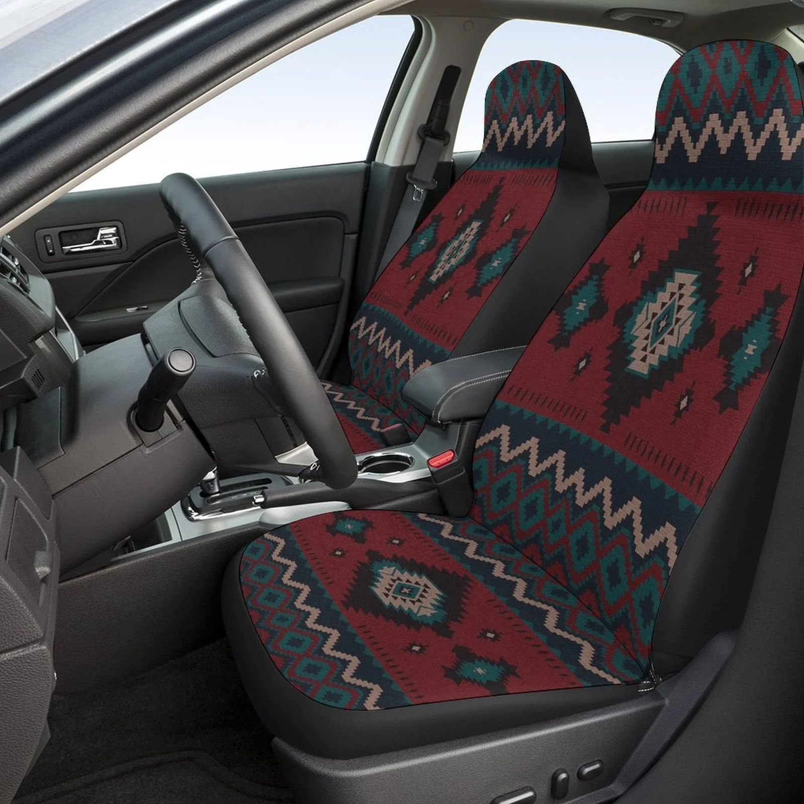 Aztec Pattern Designed Car Seat Cover Set For Most Cars, Trendy Novelty High-quality Car Seat Protector Covers Full Set, Univers