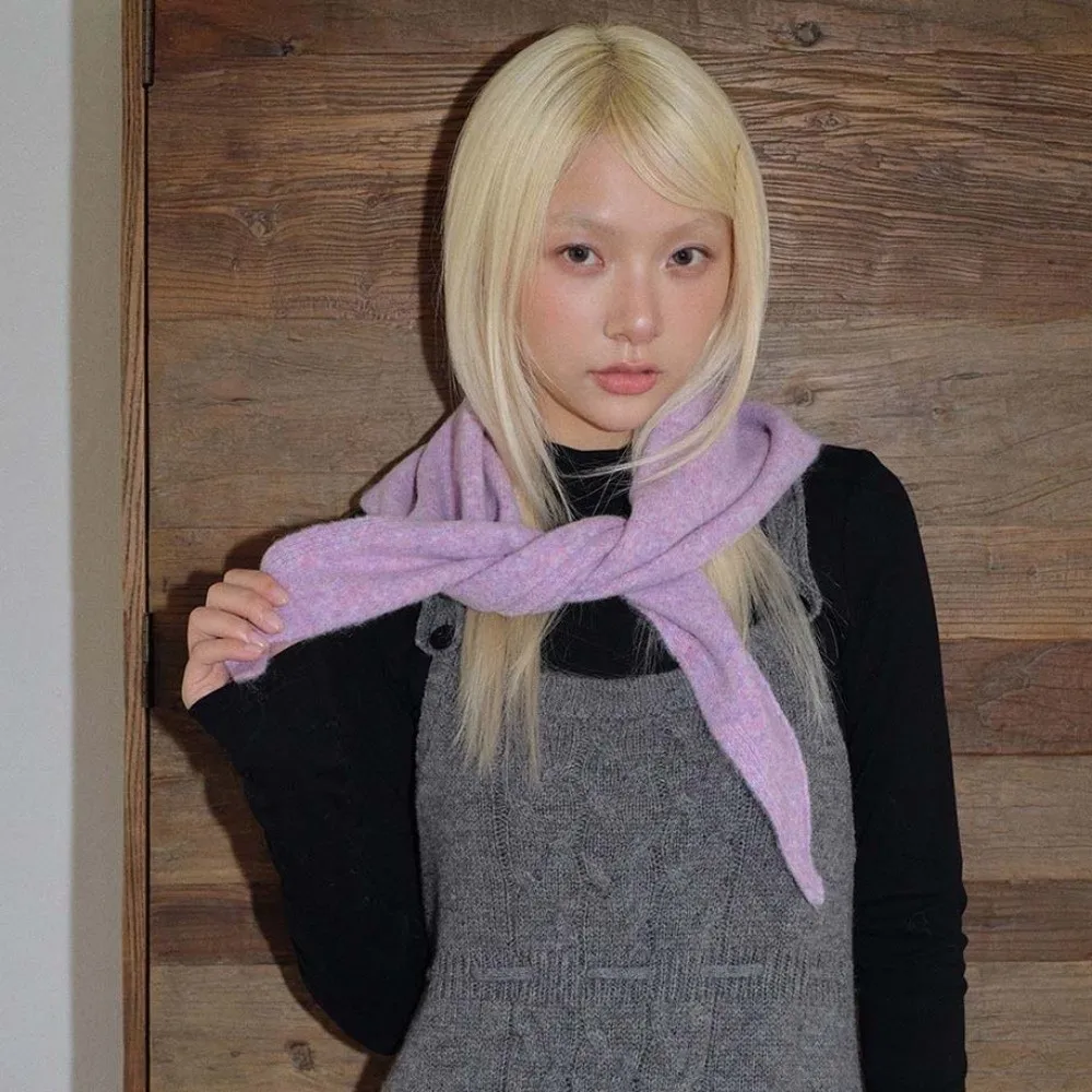Solid Color Triangle Scarf Thick Warm Soft Texture Wool Blend Scarf Korean Style Multi Wear Mini Shawl Wrap Outdoor Walking