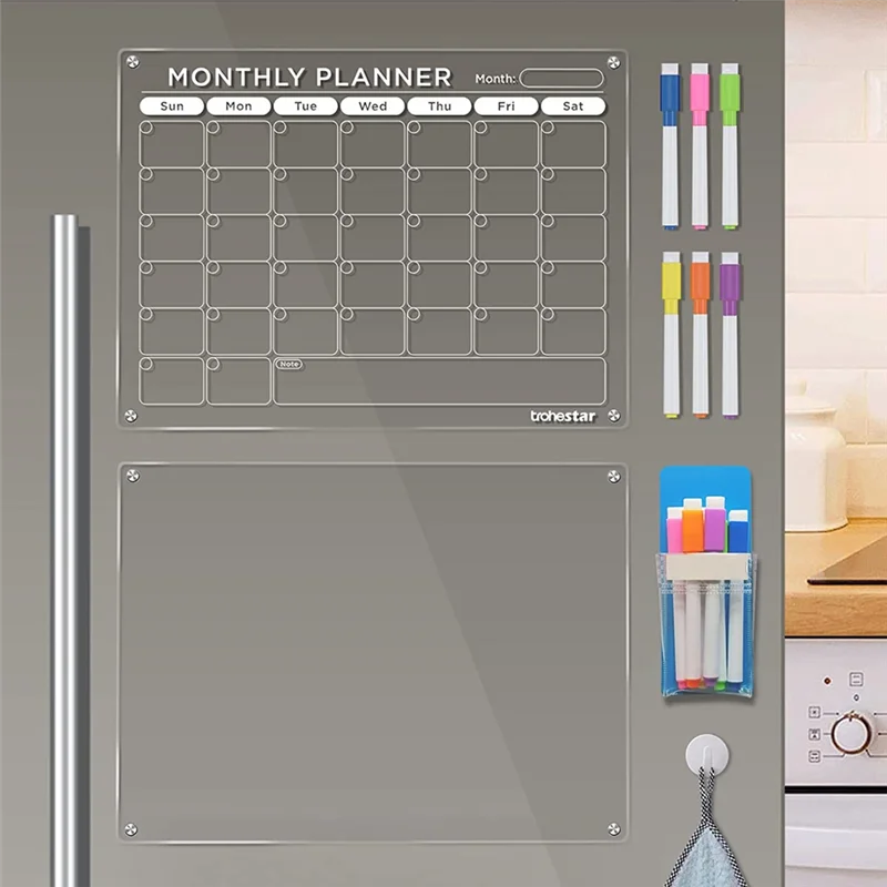 

C9-1Set Магнитный акриловый календарь для холодильника Прозрачный календарь на холодильник и цветной заметок