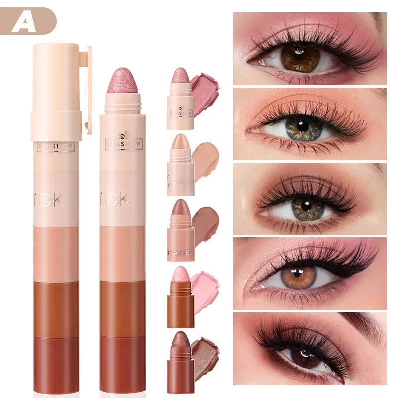 5 in 1 Eyeshadow Pencil Kit Velvet Matte Pigment Shimmer Highlight Makeup Combination Pink Brown Mini Eye Shadow Pen Cosmetics