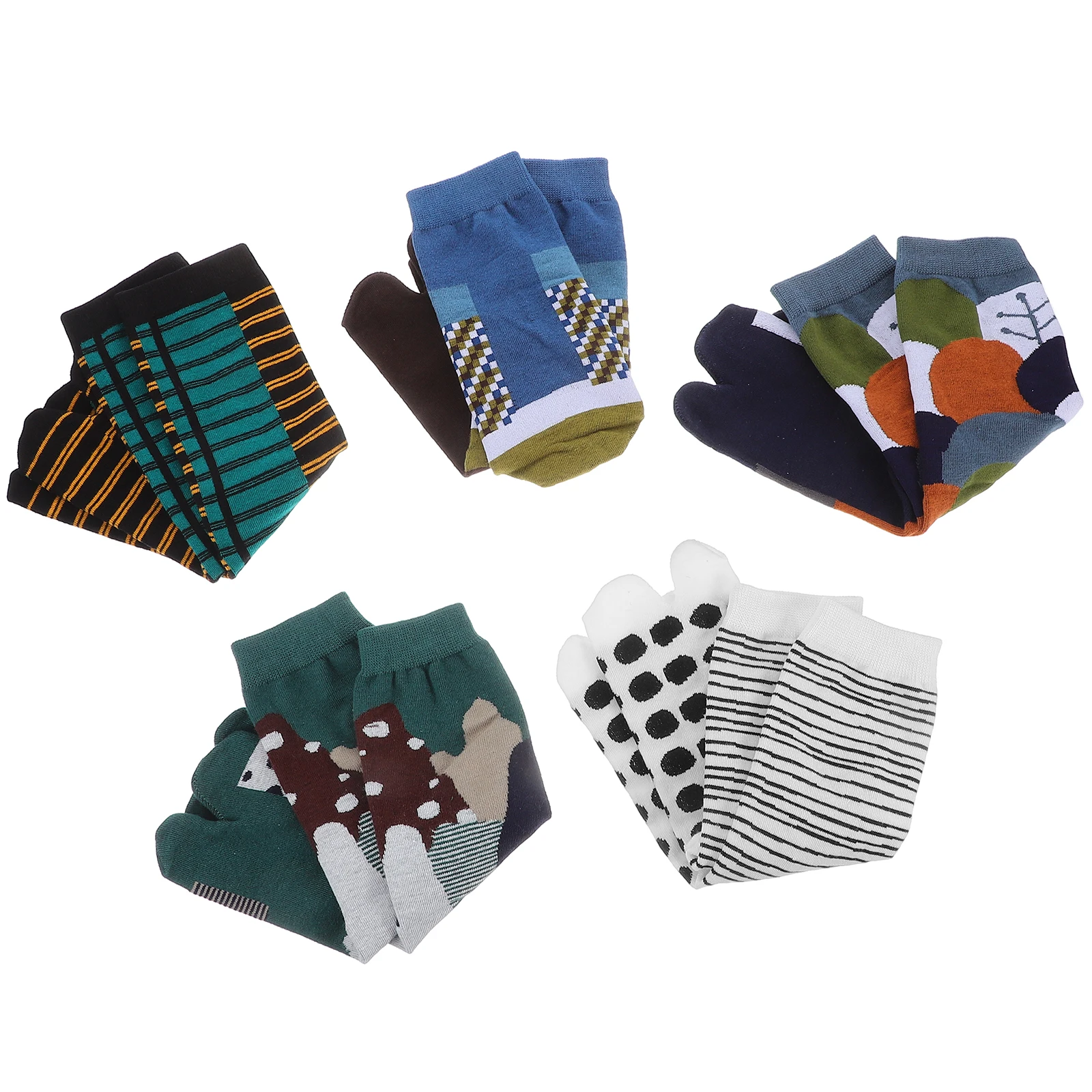 

5 Pairs Split Toe 35-44 Size Mid Calf Tabi Cotton Socks Japanese Style Breathable Elastic Durable Summer Socks