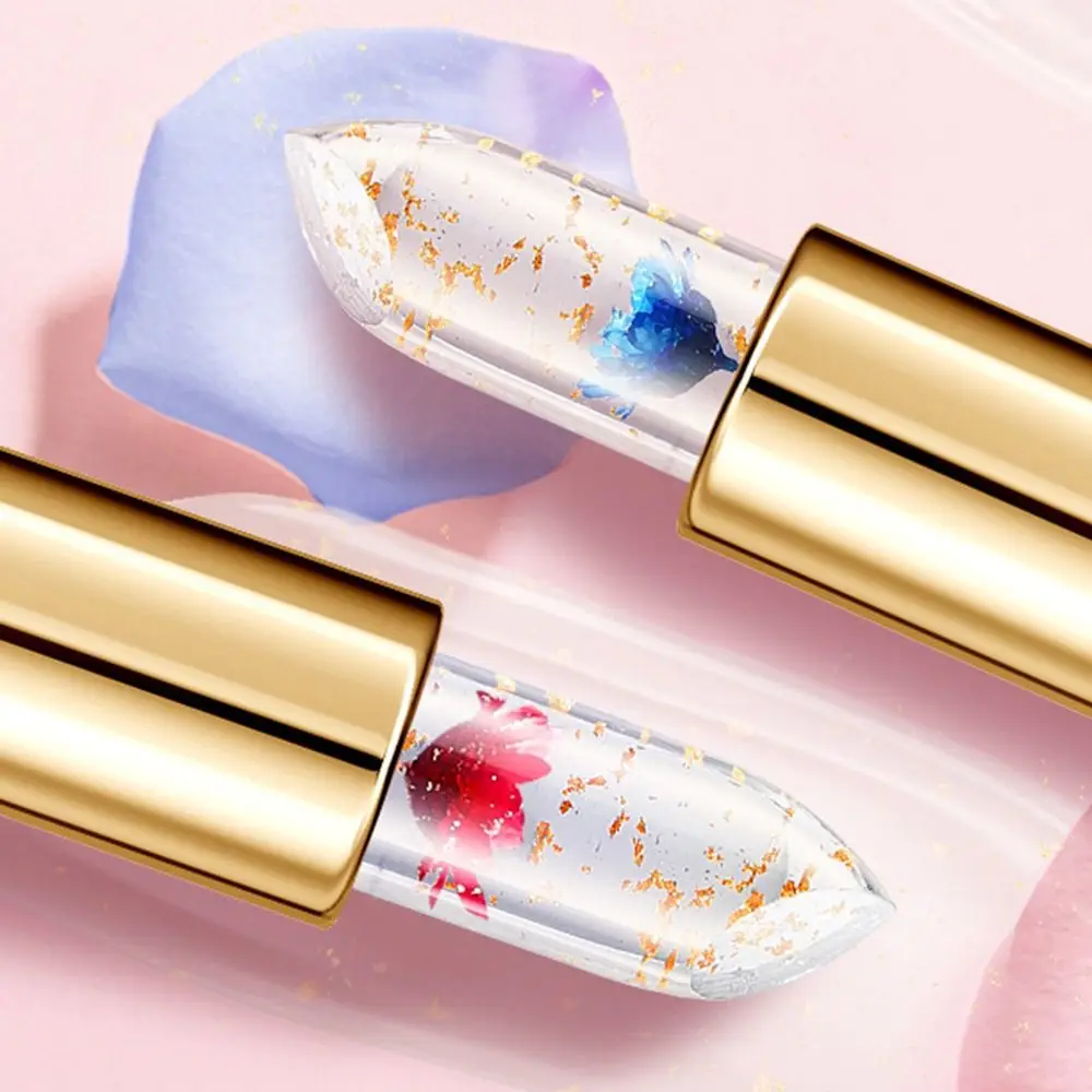 Lápiz labial transparente con forma de flor de gelatina, brillo de labios nutritivo hidratante, cambio de Color con temperatura, bálsamo labial antiadherente para mujer