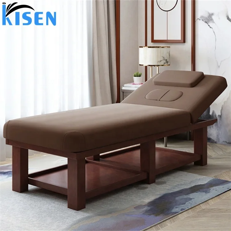 Kisen Hot Selling Beauty Facial Salon Shop Furniture Tables Traditional High Quality Wooden Comfortable Spa Beauty Cheap Massage