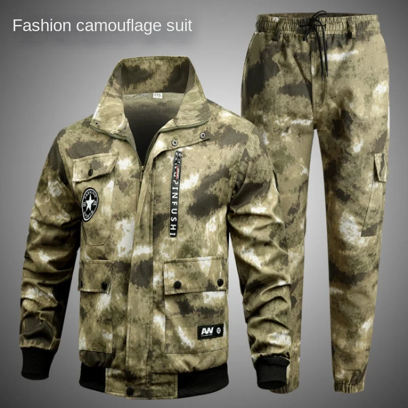 Spring Work Clothes Men Clothing Two Pieces Set Cargo Soldiers Outerwear Ukrainian Combat Labor Training Overall Camouflage Suit