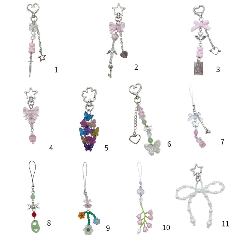 Portable Keychain Phone Chain Pendant Combo with Keyring and Rope Versatile Keychain Phone Pendants Accessories for Girl