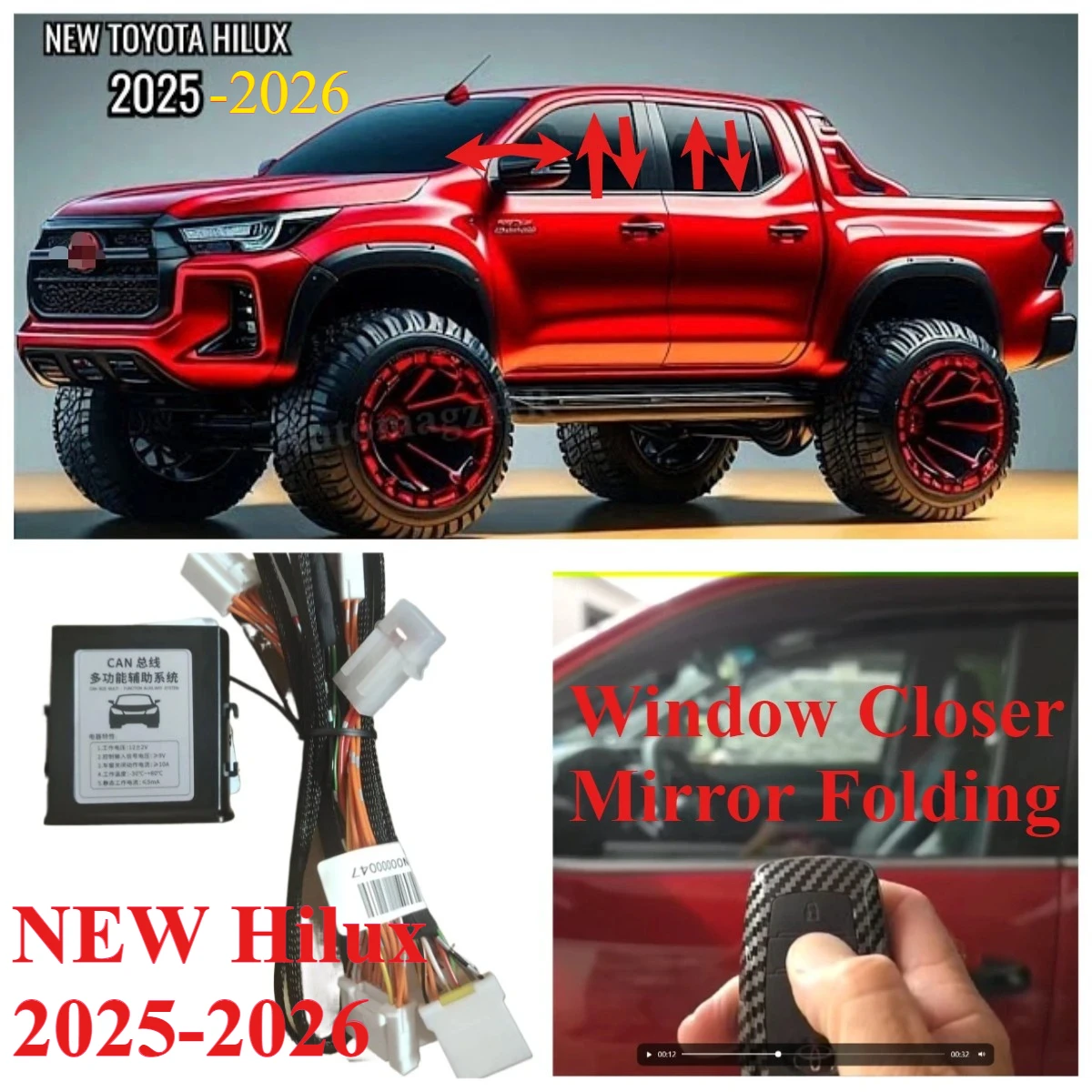 

NEW Intelligent Window Closer Mirror Folding for Toyota Hilux 2026 Automatic Window Closing Glass Lift Folding Rearview Mirrors