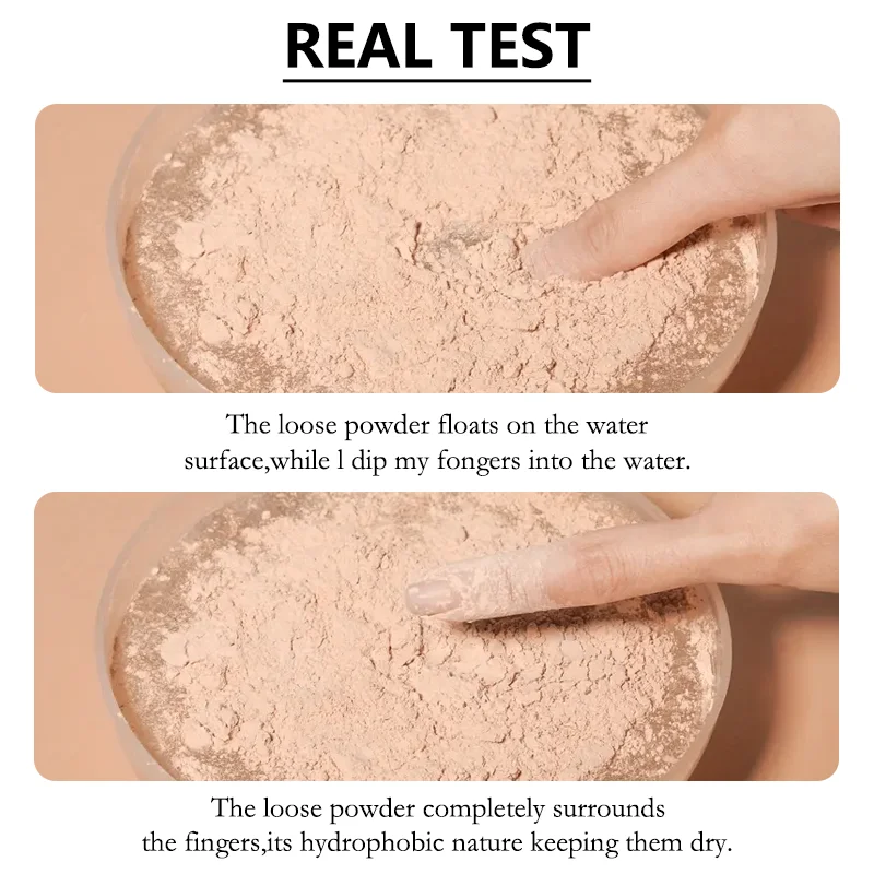 بودرة خبز وإعدادات سائبة تدوم طويلاً للتحكم في الزيت، وجه طبيعي غير لامع مقاوم للماء، بودرة مكياج سائبة