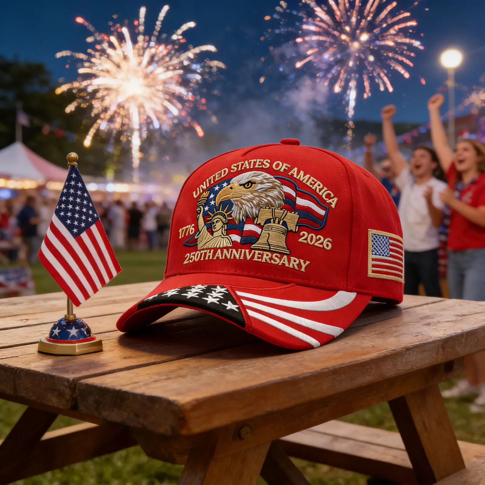 ABLECAP 250. Jubiläum USA Kappe Bestickte Patriotische Baseballmütze 1776-2026 Unabhängigkeitstag Kappe Verstellbare Mütze für Männer Frauen – Detail 5