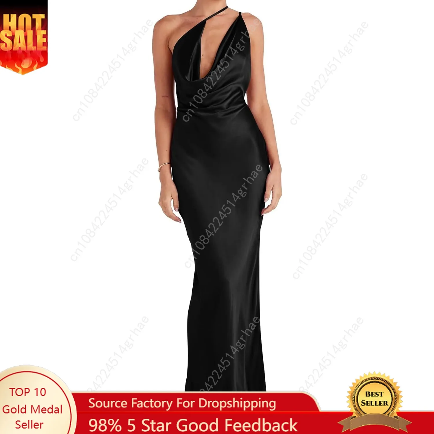 Women's Low Cut Cowl Neck Open Back Tie Up Cocktail Party Maxi Dress