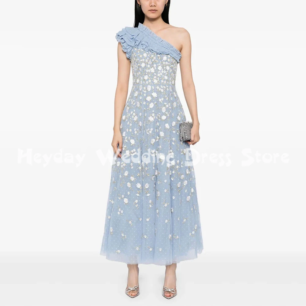 

Heyday Women's Flowers Lace One-shoulder A Line Evening Dresses With Sleeveless Ankle-Length Formal Elegant Party Dresses 2025