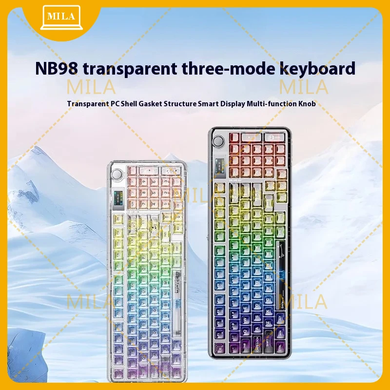 For AULA F-NB98 Mechanical Keyboard 3 Mode Multi-functional Knob Custom Screen Gaming Keyboard RGB Backlit Hot Swap