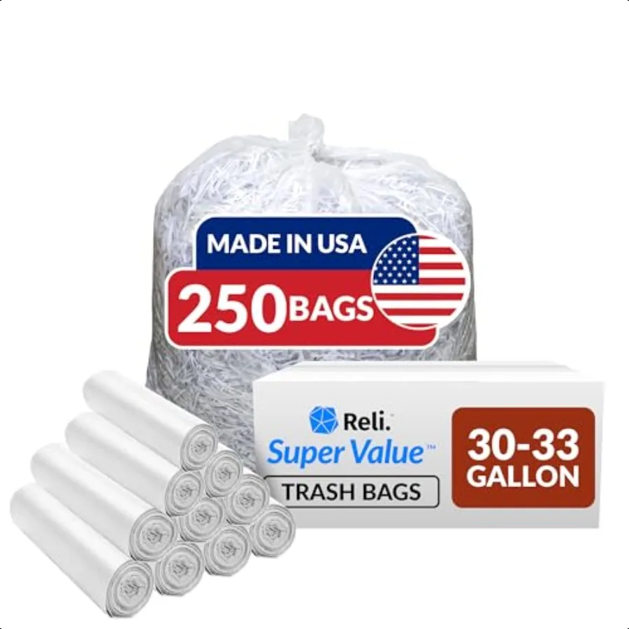

3033 Gallon Trash Bags Heavy Duty 250 Count Bulk Clear Large Trash Bags 30+ 32 Gallon Made in USA