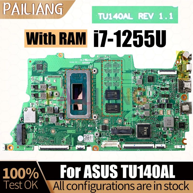 REV.1.1 For ASUS TU140AL MAIN BOARD SRLFP i7-1255U With RAM Notebook Mainboard  Full Test