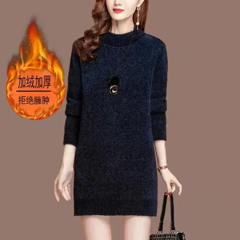 Half turtleneck Faux Mink Sweater Women\'s 2023 New Autumn Winter Thicken Bottoming Shirt Sweater Dress Female Knitted Pullovers