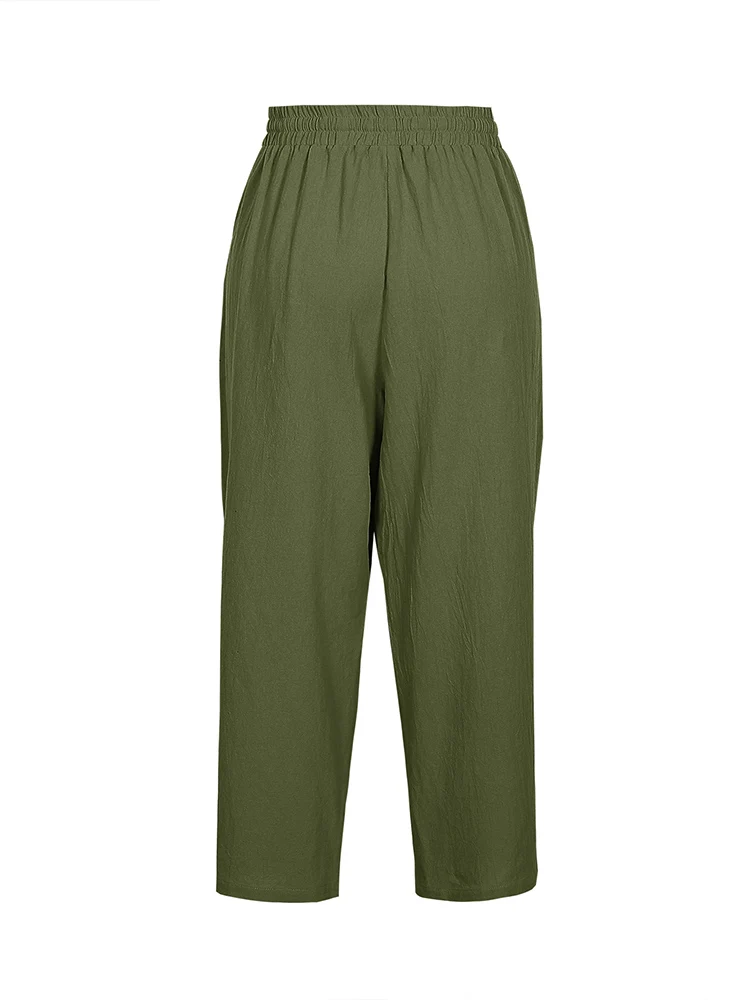 Einfarbige Freizeithose mit Kordelzug und hoher Taille in Übergröße – Lässige Alltagshose, einfache Hose mit elastischem Bund – Detail 14