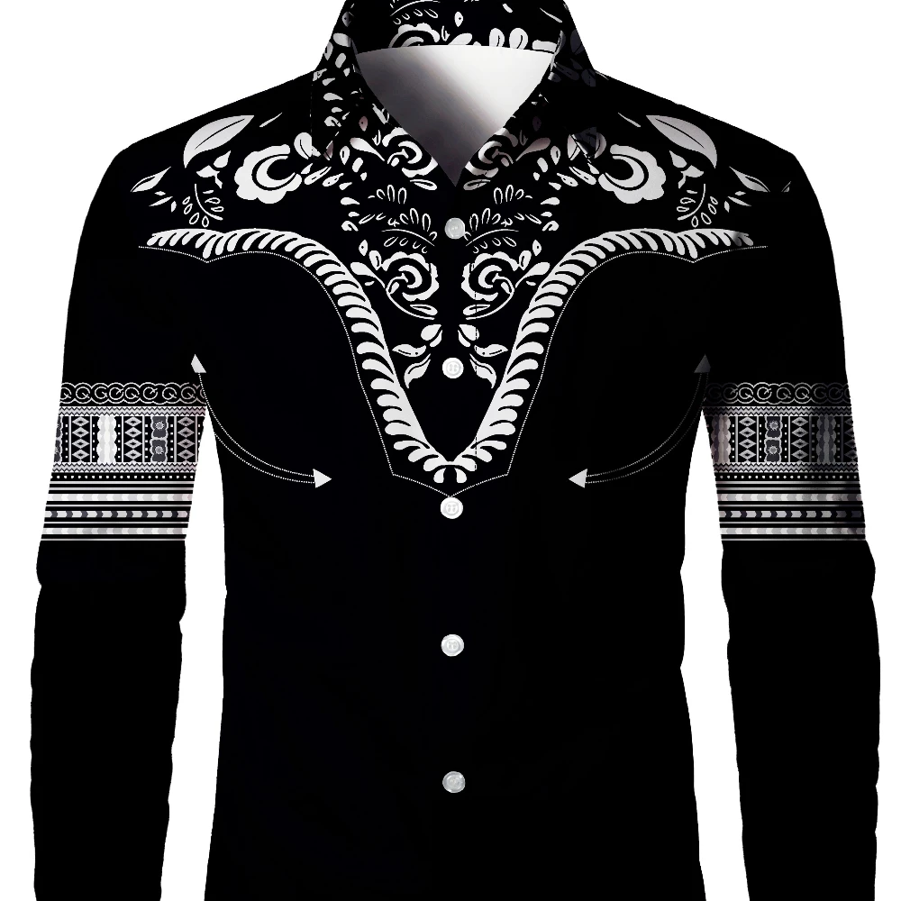 

Men's Long Sleeved Shirt Black Retro Shirt Printed Button Up Shirt Men's Fashionable Elegant Top Daily Men's Long Sleeved Shirt