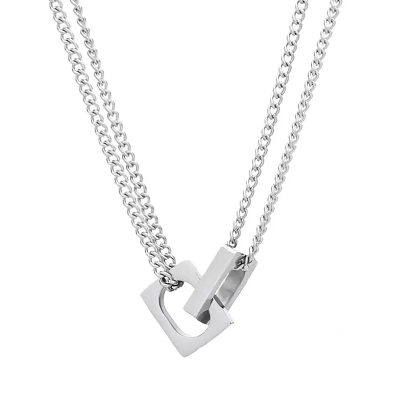 

Short Clavicle Chain Choker Jewelry Minimalist Stainless Steel Chain Necklace Woman Man Geometric Square Charm Neck Chains