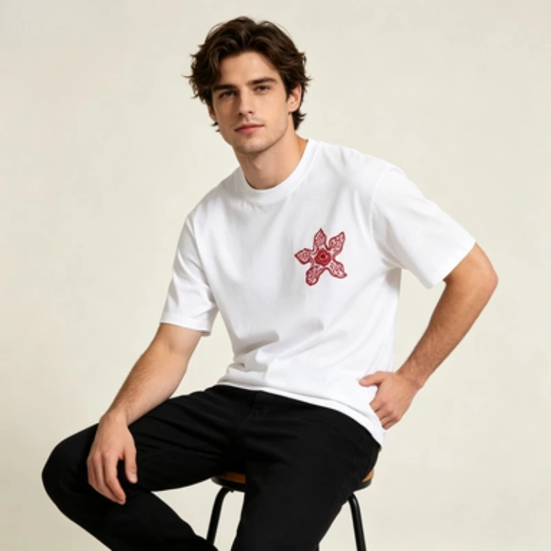 Men Modal T-Shirt Demogorgon Creature Front Back Print Short Sleeve Tee Vintage Hawkins TV Show Casual Summer Street Top