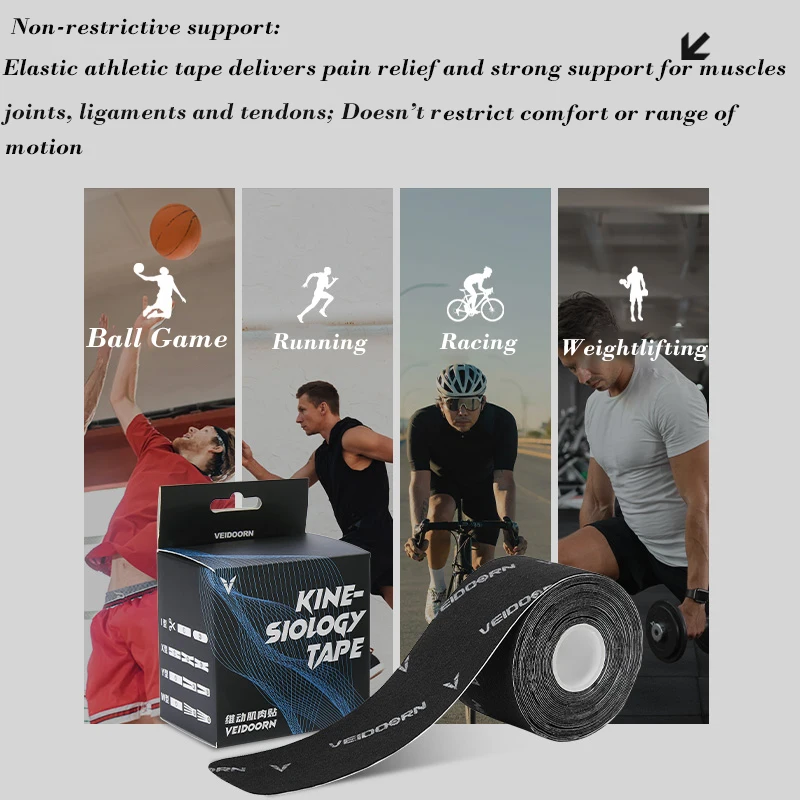 Elastic Kinesiology Athletic Tape 5M Long Waterproof Precut Strips Sports Weightlifting Tape Supports Muscles Knees Shoulders