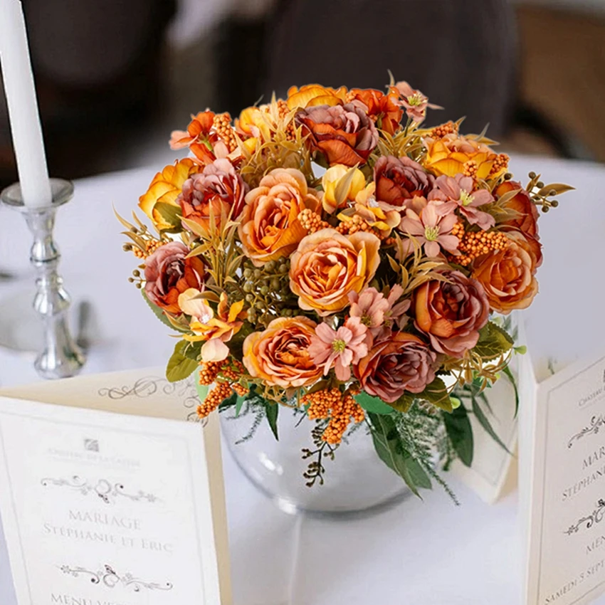 

Silk Artificial Flowers Rose Peony Wedding Wreath Bridal Bouquet Home Room Decor Festival Outdoor Yard Garden Vase Diy Gift Box