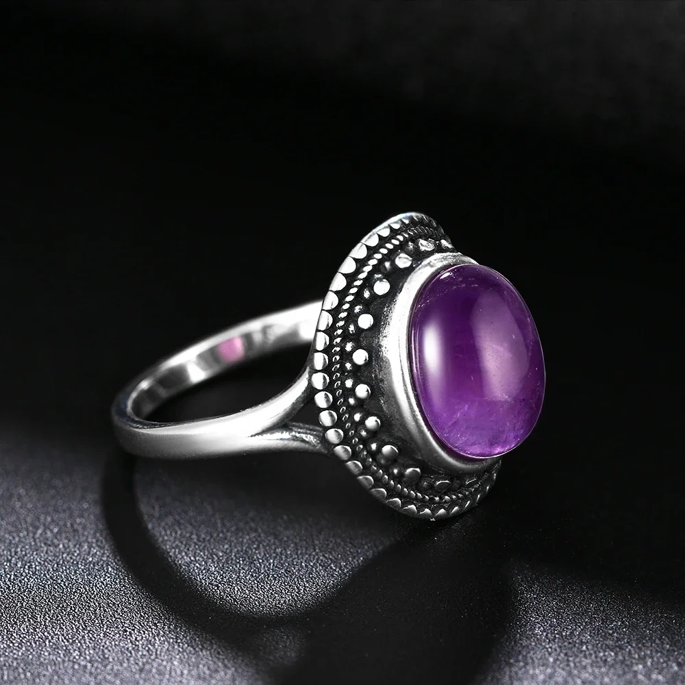 Anillos de plata 925 con piedras preciosas de amatista Natural para mujer, alianzas de boda, regalo de aniversario, joyería fina