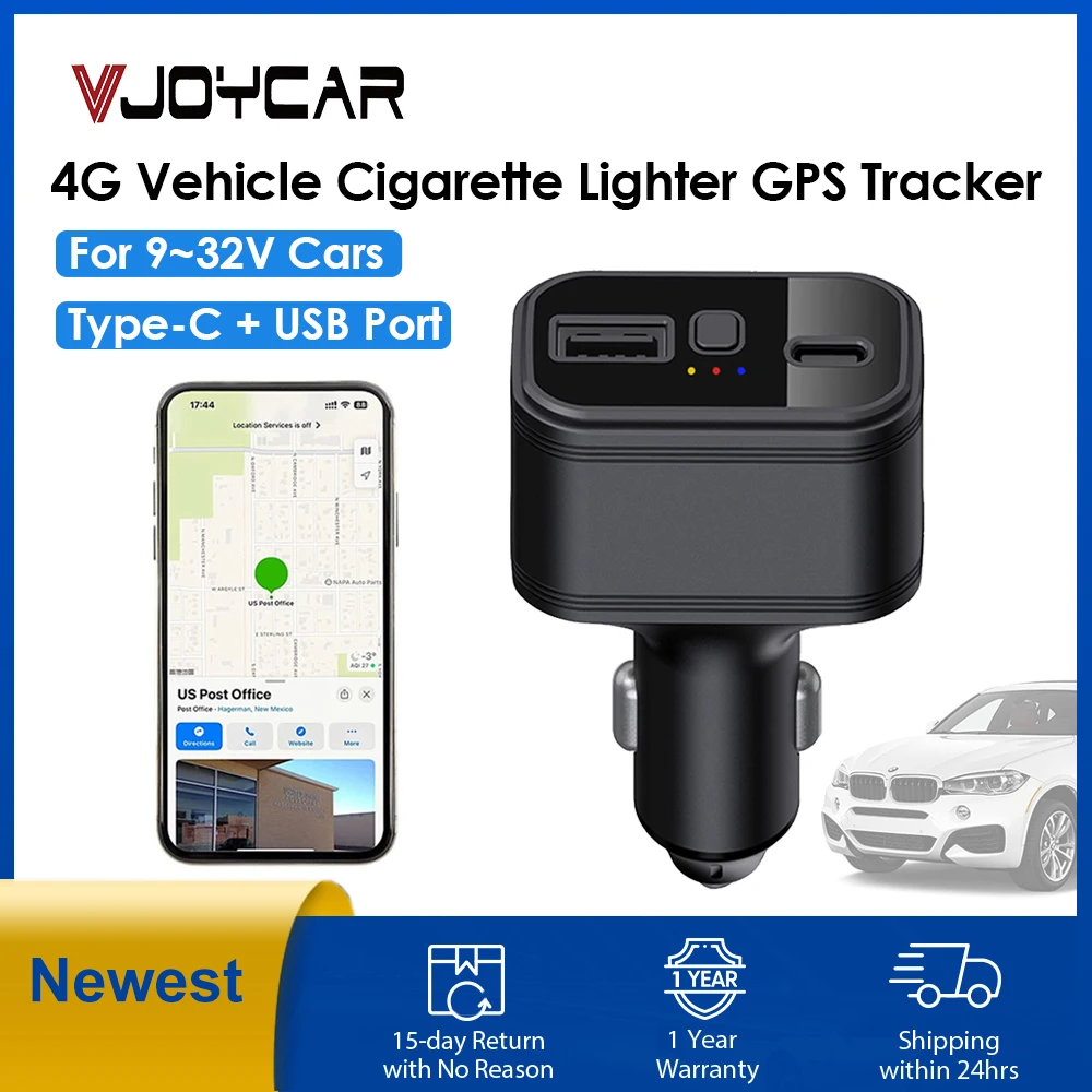 New Real 4G Car Cigarette Lighter GPS Tracker Vehicle Locator USB Type-C Charging Port Real-time Position Geo-fence Free APP