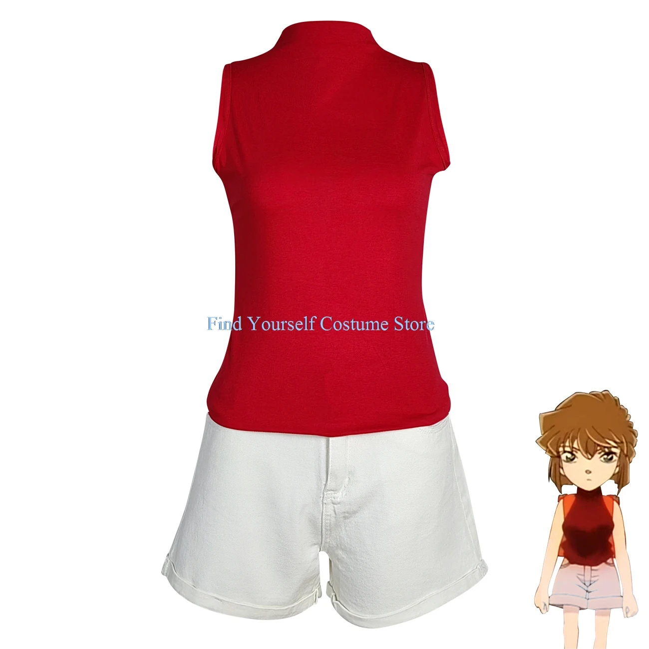 Anime DetectiveConan Cosplay Miyano Shiho Costume Party Uniform Full Set WIG Top Denim shorts Haibara Ai Cosplay Suit